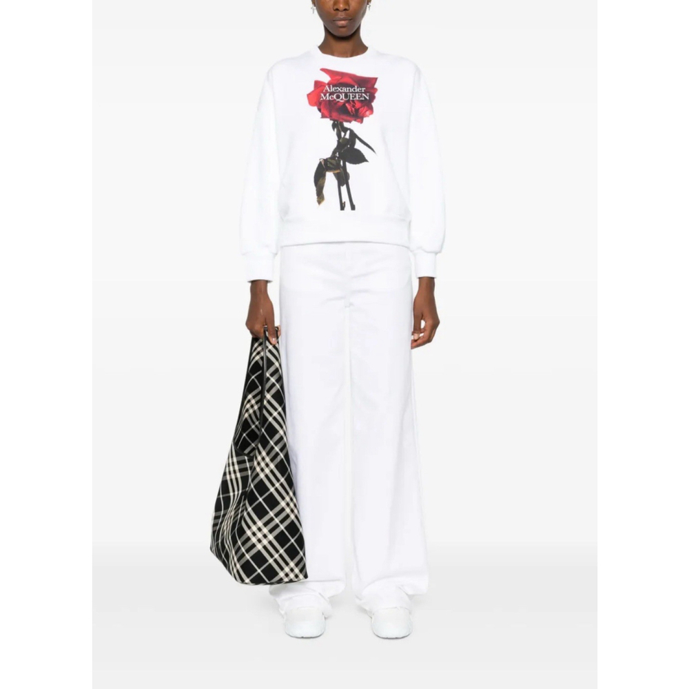 Alexander McQueen Optical White Logo Plaque Wide Leg Hi-Rise Jeans 28x32